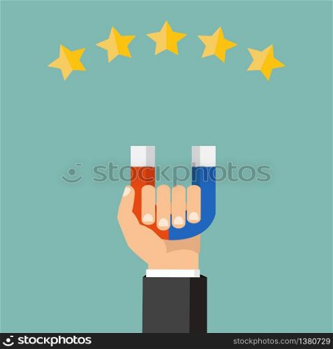 Human hand holding a magnet. Vector illustration, flat style, isolated on background. Vector illustration, flat style, isolated on background. Human hand holding a magnet.