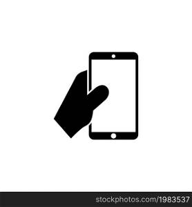 Human Hand Holding Smartphone. Flat Vector Icon illustration. Simple black symbol on white background. Human Hand Holding Smartphone sign design template for web and mobile UI element. Human Hand Holding Smartphone Vector Icon