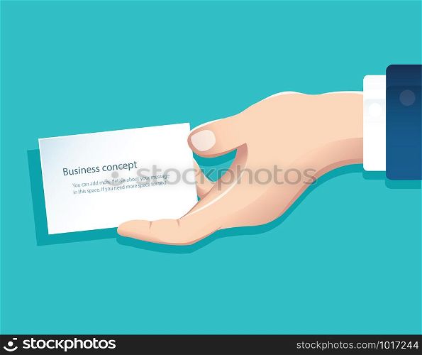 human hand holding white paper isolate on blue background vector design illustration eps10