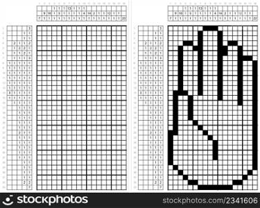 Human Hand Icon Nonogram Pixel Art, Human Gesture Icon, Logic Puzzle Game Griddlers, Pic-A-Pix, Picture Paint By Numbers, Picross, Vector Art Illustration