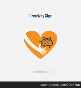 Human hand,light bulb and heart logo vector design with brain,learning,knowledge and creativity idea concept. Design for poster,flyer,cover,brochure,business idea and industrial education concept.Vector illustration