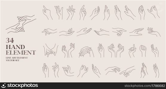 human hand line art element vector illustration set. For decorative,logo,card,invitation vintage and boho style.