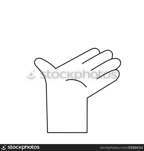 Human hand. Open palm. Gesture of greeting. Hello and hi sign. Minimalist trendy outline cartoon illustration isolated on white. Human hand. Open palm.