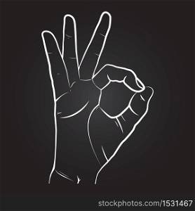 Human hand, showing OK sight, fingers showing symbol of a great state. Vector isolated sketch style, hand drawn illustration. Ok icon