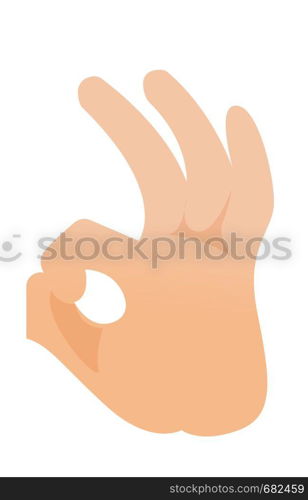 Human hand showing ok sign vector cartoon illustration isolated on white background.. Human hand showing ok sign vector illustration.