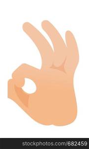 Human hand showing ok sign vector cartoon illustration isolated on white background.. Human hand showing ok sign vector illustration.