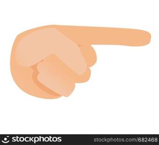 Human hand with an index finger pointing to the side vector cartoon illustration isolated on white background.. Human hand with index finger pointing to the side.