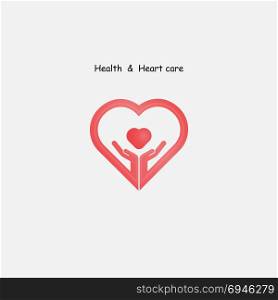 Human hand with Heart icons vector logo design template.Love sign.Health and Heart Care icon.Healthcare & medical concept.Vector illustration