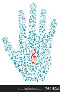 Human hand with musical notes and elements for art design