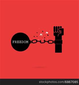 Human hands and broken chain with the bird symbols.Freedom or independence concept.Vector illustration