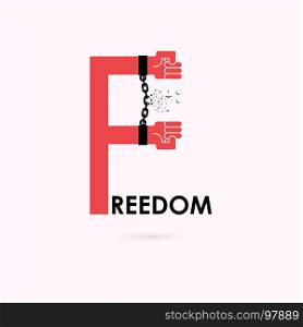 Human hands and broken chain with the bird symbols. Independence and Freedom concept.Vector illustration