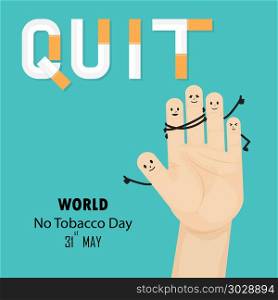 Human hands and cigarette.Quit Tobacco vector logo design templa. Human hands and cigarette.Quit Tobacco vector logo design template.May 31st World no tobacco day.No Smoking Day Awareness Idea Campaign.Vector illustration.