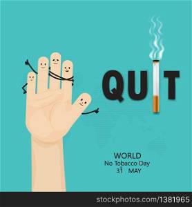 Human hands and cigarette.Quit Tobacco vector logo design template.May 31st World no tobacco day.No Smoking Day Awareness Idea Campaign.Vector illustration.
