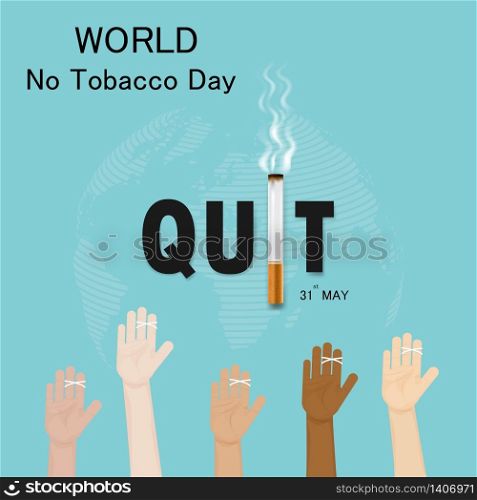 Human hands and cigarette.Quit Tobacco vector logo design template.May 31st World no tobacco day.No Smoking Day Awareness Idea Campaign.Vector illustration.