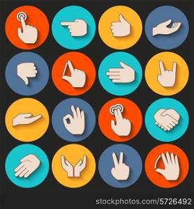 Human hands pointing holding showing gestures icons set isolated vector illustration
