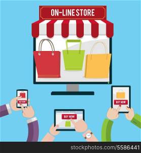 Human hands set holding mobile phones and tablet computer shopping concept vector illustration