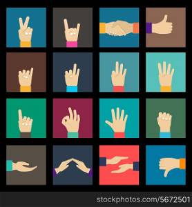 Human hands signs and gestures icons set isolated vector illustration