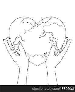 Human hands with globe in heart shape. World heart day. Health care concept. Illustration isolated on white background.