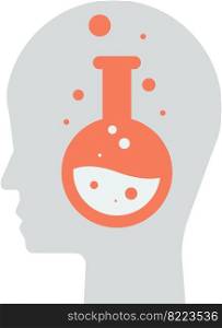human head and Chemistry lab flask illustration in minimal style isolated on background