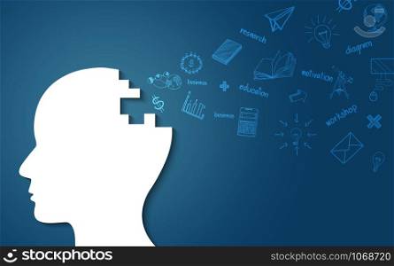 Human head creative idea icon. spark success in business. creative idea. isolated blue background. vector illustration. EPS 10