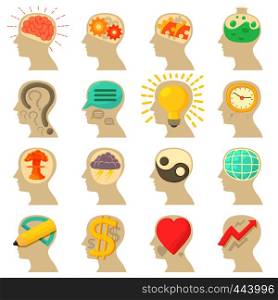 Human head logos icons set. Cartoon illustration of 16 Human head logos vector icons for web. Human head logos icons set, cartoon style