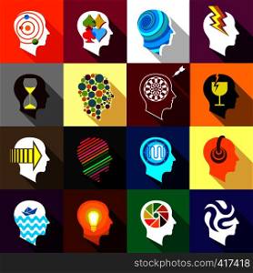 Human head logos icons set. Flat illustration of 16 Human head logos vector icons for web. Human head logos icons set, flat style