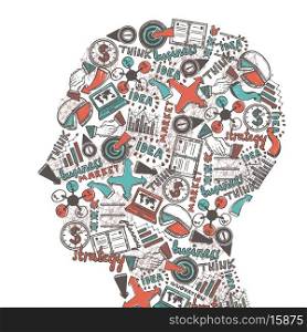 Human head made of business strategy marketing icons vector illustration