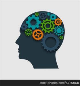 Human head profile silhouette with gears inside thinking process concept vector illustration