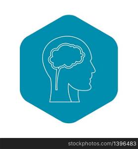 Human head with brain icon. Outline illustration of human head with brain vector icon for web. Human head with brain icon, outline style