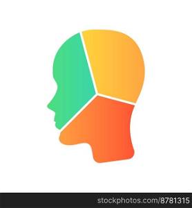 Human head with colorful sectors vector design element. Abstract customizable symbol for infographic with blank copy space. Editable shape for instructional graphics. Visual presentation component. Human head with colorful sectors vector design element