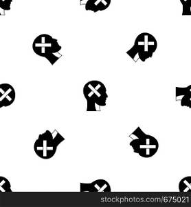 Human head with cross inside pattern repeat seamless in black color for any design. Vector geometric illustration. Human head with cross inside pattern seamless black