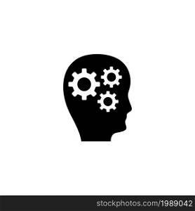 Human Head with Gears, Thoughts of Brain. Flat Vector Icon illustration. Simple black symbol on white background. Human Head Gears, Thoughts Brain sign design template for web and mobile UI element. Human Head with Gears, Thoughts of Brain. Flat Vector Icon illustration. Simple black symbol on white background. Human Head Gears, Thoughts Brain sign design template for web and mobile UI element.