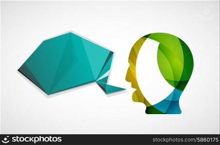 Human head with origami blank speech bubble. Human head with origami blank speech bubble. Modern abstract communication concept