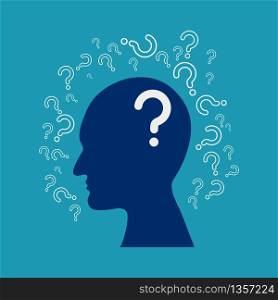 Human head with question mark icons. Head thinking. line icon of head. Concept of looking for the answer