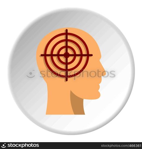 Human head with red crosshair icon in flat circle isolated on white background vector illustration for web. Human head with red crosshair icon circle