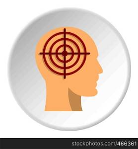 Human head with red crosshair icon in flat circle isolated on white background vector illustration for web. Human head with red crosshair icon circle