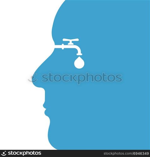 Human head with water drop and water tap icon vector logo design template.World Water Day icon.World Water Day idea campaign concept for greeting card and poster.Vector illustration