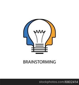 Human heads and light bulb icon.Creative mind logo.Creative group logo.Brain.Creative mind.Man head and people symbol.Concept of brainstorming,business thinking,creating new ideas or creativity sign.Vector flat design illustration