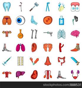 Human health icons set. Cartoon style of 36 human health vector icons for web isolated on white background. Human health icons set, cartoon style