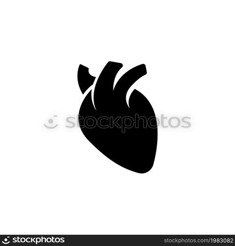 Human Heart, Cardiac Muscle, Pump Organ. Flat Vector Icon illustration. Simple black symbol on white background. Human Heart Organ, Cardiac Muscle sign design template for web and mobile UI element. vector red human heart icon