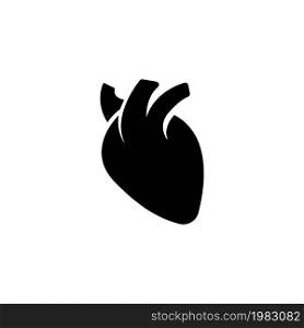 Human Heart, Cardiac Muscle, Pump Organ. Flat Vector Icon illustration. Simple black symbol on white background. Human Heart Organ, Cardiac Muscle sign design template for web and mobile UI element. vector red human heart icon