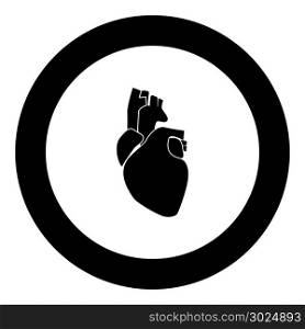 Human heart icon black color in circle vector illustration isolated