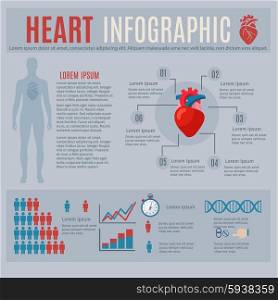 Human heart infographics with body silhouette and charts vector illustration. Human Heart Infographics