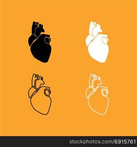 Human heart set black and white icon .