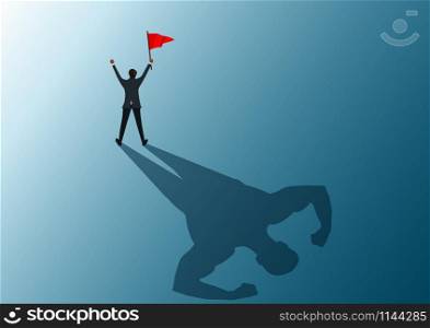 human holding red flag to success with shadow man strong illustrator.