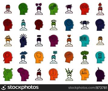 Human idea icon set. Color outline set of human idea vector icons for web design isolated on white background. Human idea icon set, color outline style