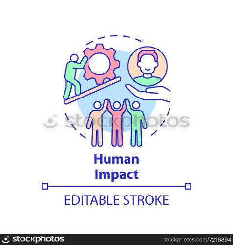 Human impact concept icon. Social entrepreneurship abstract idea thin line illustration. Development and improvement of society. Vector isolated outline color drawing. Editable stroke. Human impact concept icon