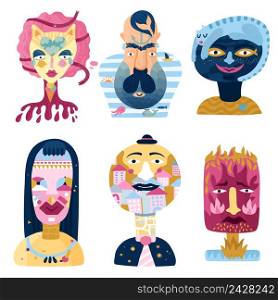 Human inner world set of psychological imaginary portraits including sweet woman, sailor, city person isolated vector illustration. Human Inner World Set