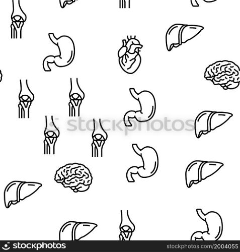 Human Internal Organ Anatomy Vector Seamless Pattern Thin Line Illustration. Human Internal Organ Anatomy Vector Seamless Pattern