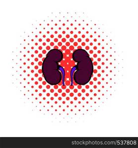 Human kidney icon in comics style on a white background. Human kidney icon, comics style